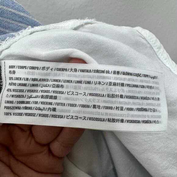 Abercrombie & Fitch Emerson Mini Dress Size Medium Tall Blue Striped Linen Short - Picture 7 of 11